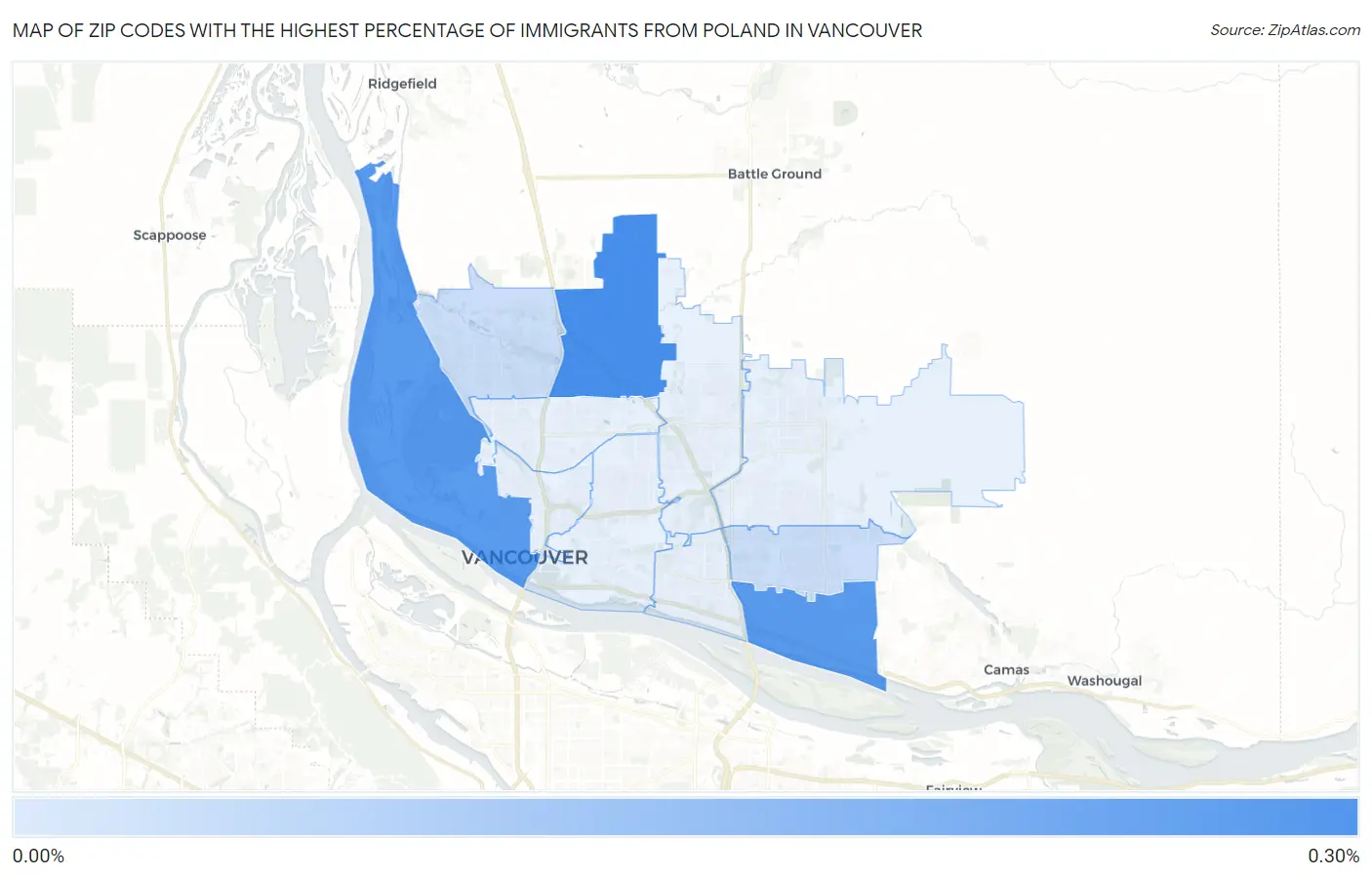 Zip Codes with the Highest Percentage of Immigrants from Poland in Vancouver Map