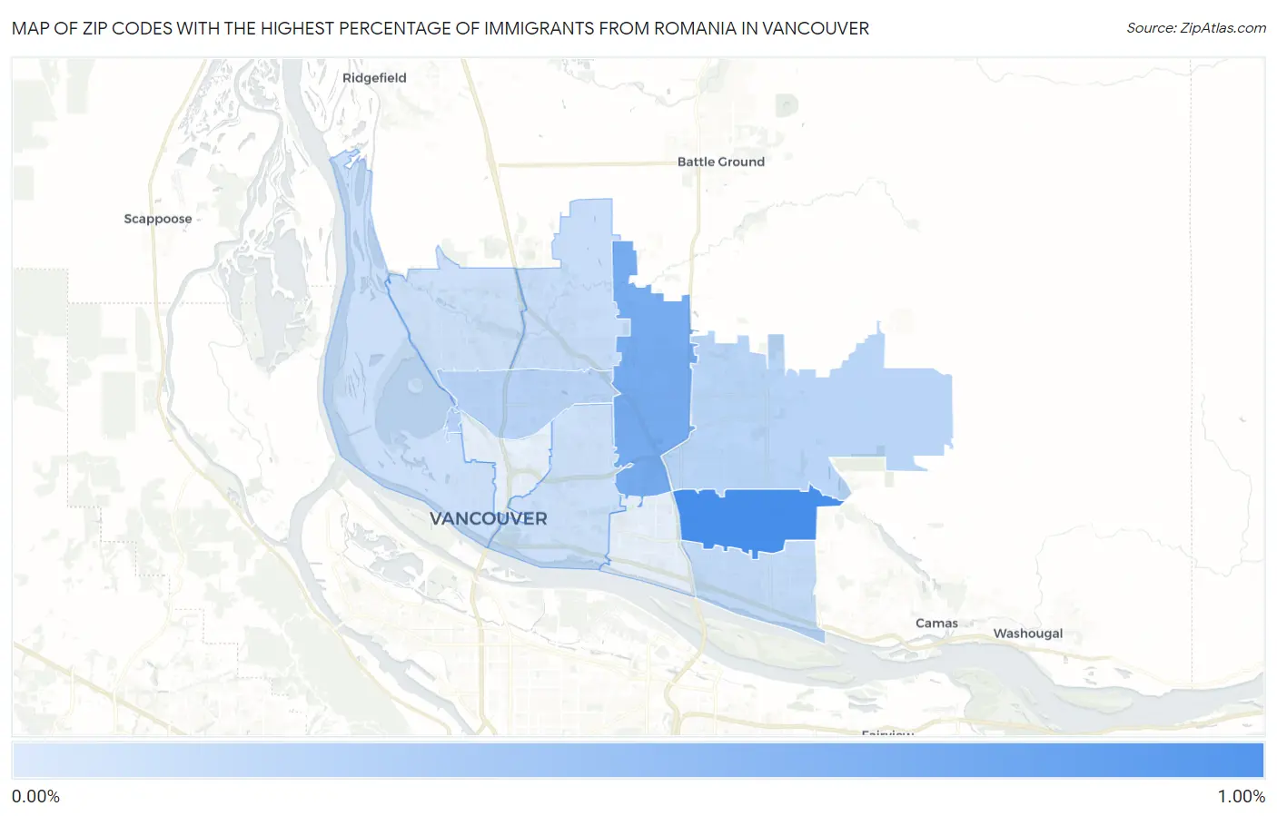 Zip Codes with the Highest Percentage of Immigrants from Romania in Vancouver Map