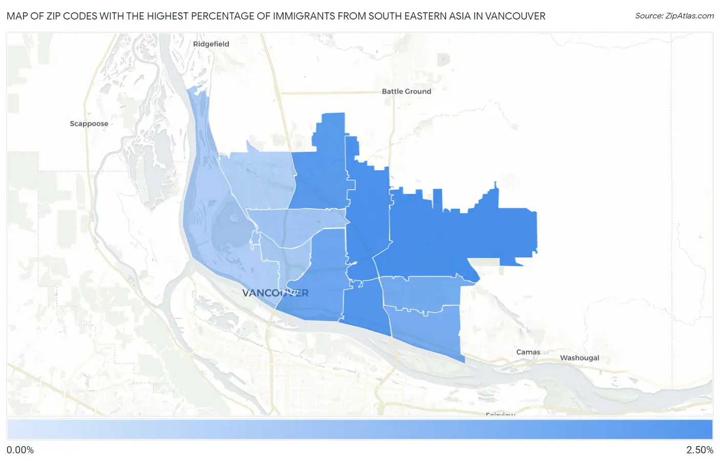 Zip Codes with the Highest Percentage of Immigrants from South Eastern Asia in Vancouver Map