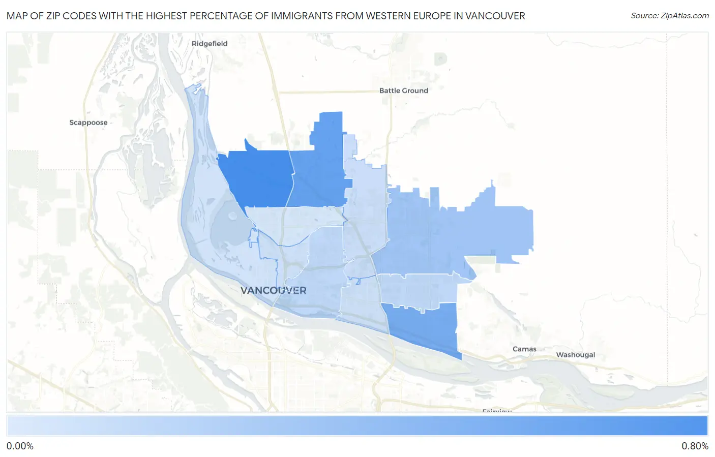 Zip Codes with the Highest Percentage of Immigrants from Western Europe in Vancouver Map