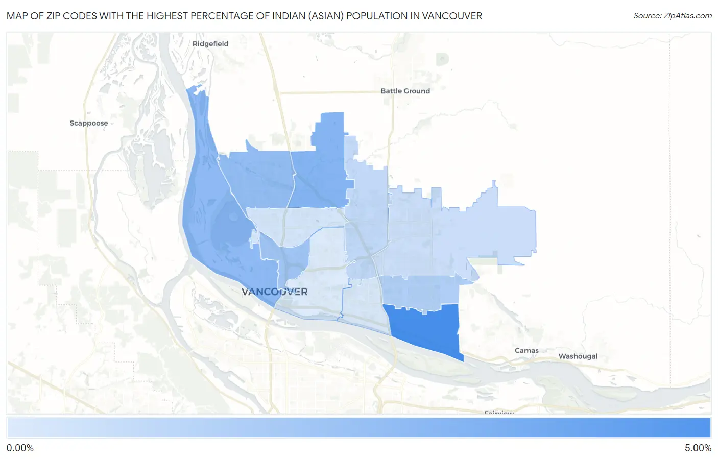 Zip Codes with the Highest Percentage of Indian (Asian) Population in Vancouver Map