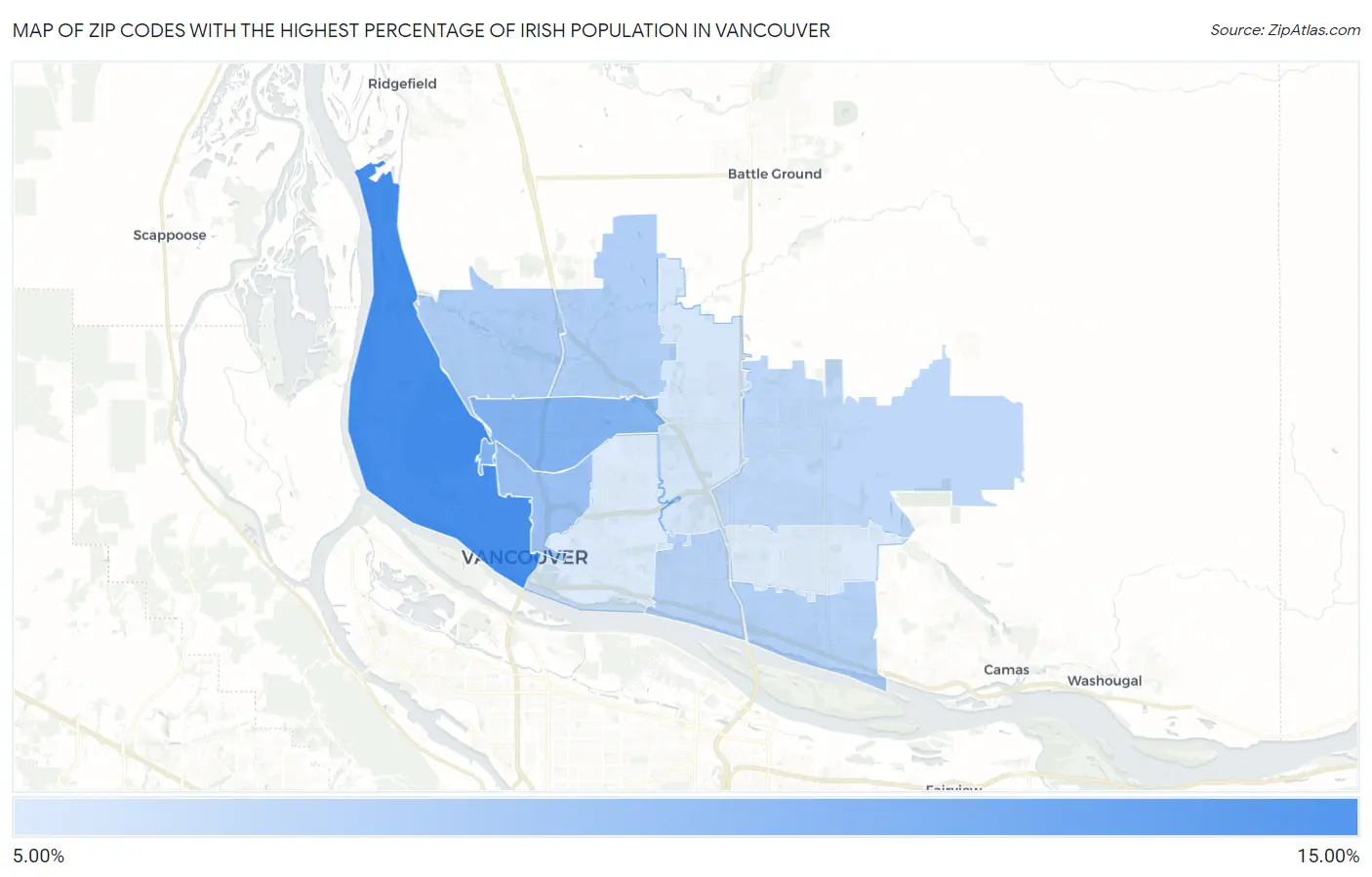 Zip Codes with the Highest Percentage of Irish Population in Vancouver Map