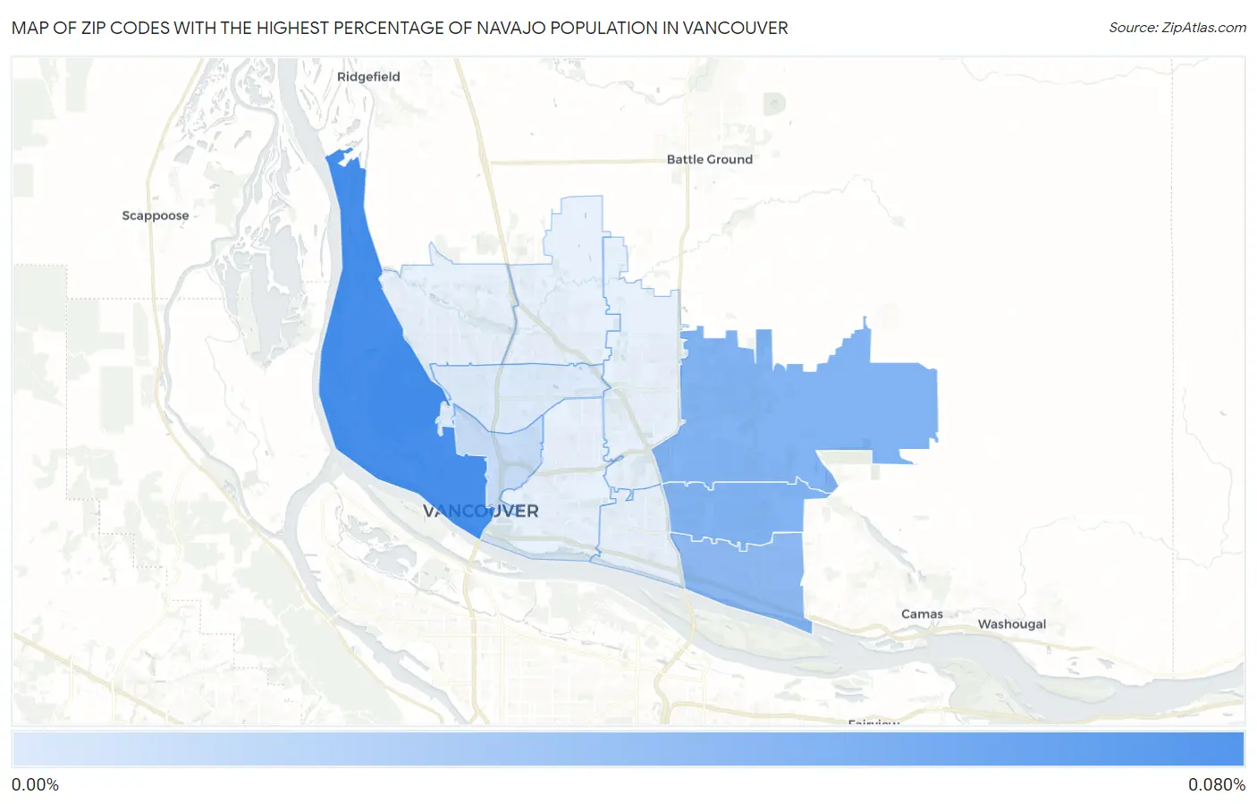 Zip Codes with the Highest Percentage of Navajo Population in Vancouver Map