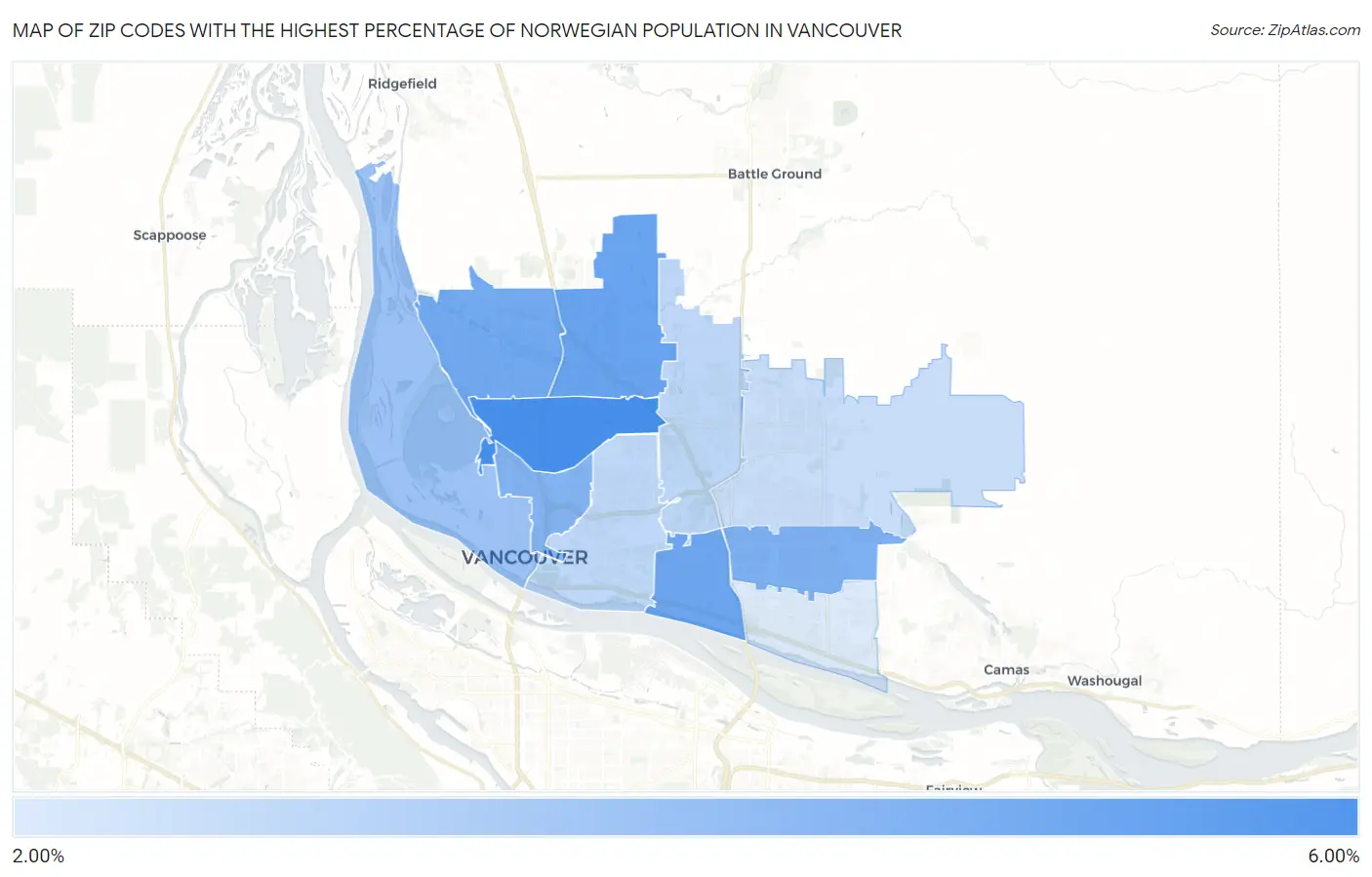 Zip Codes with the Highest Percentage of Norwegian Population in Vancouver Map