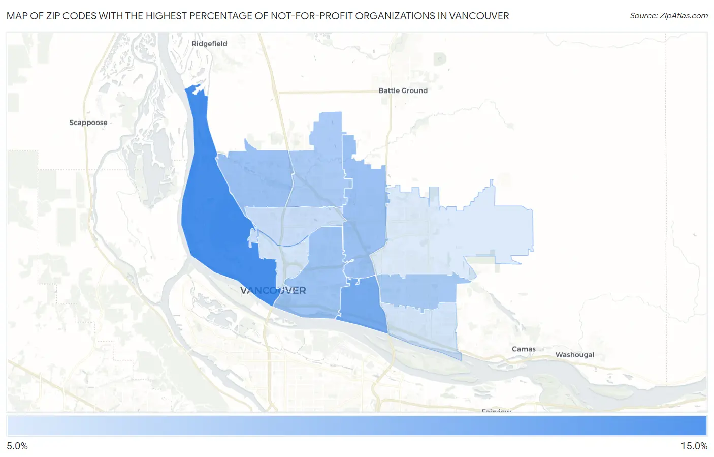 Zip Codes with the Highest Percentage of Not-for-profit Organizations in Vancouver Map