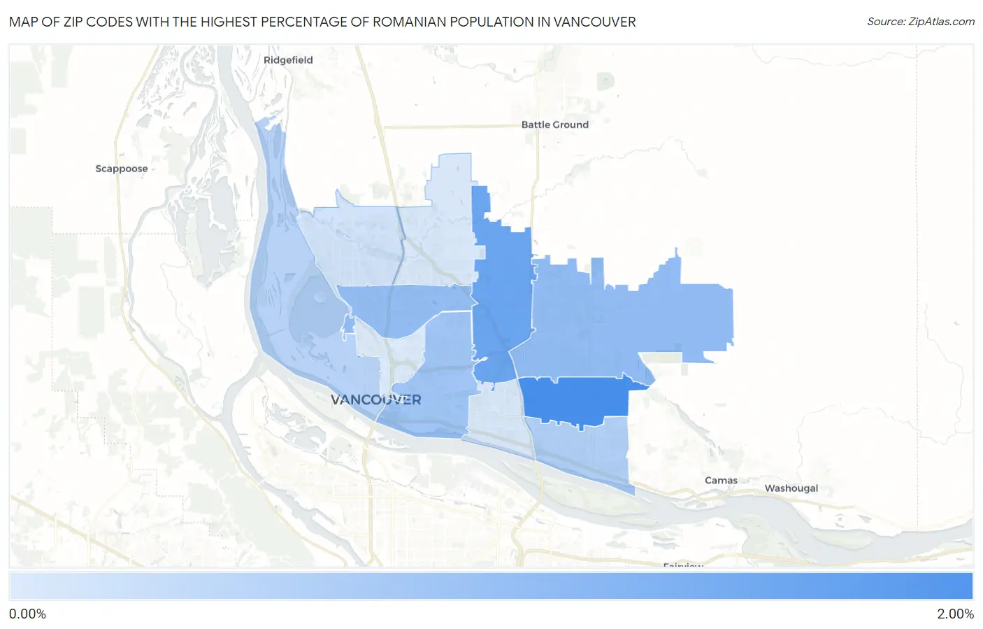 Zip Codes with the Highest Percentage of Romanian Population in Vancouver Map