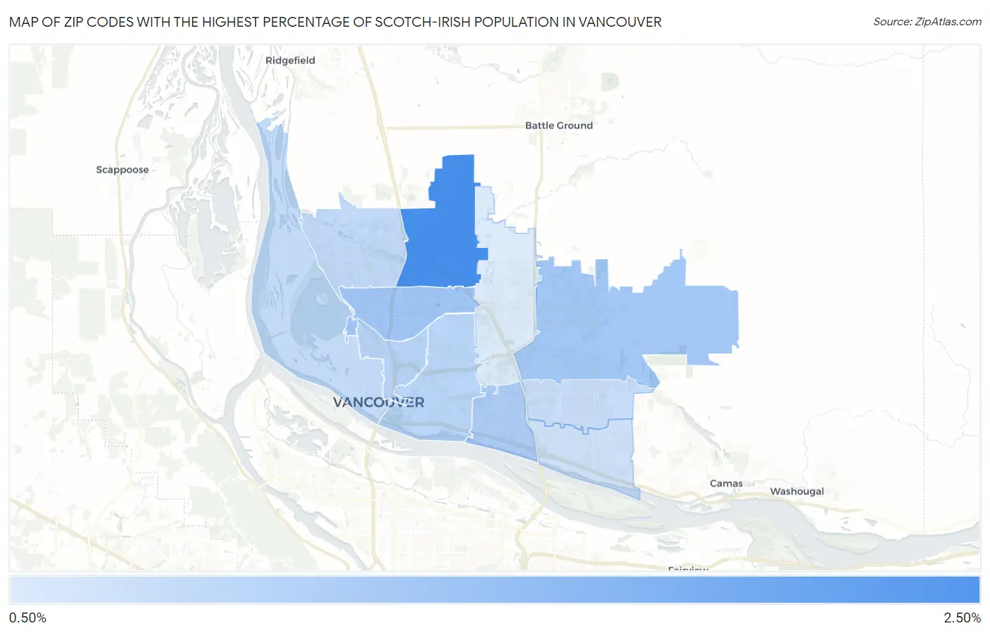 Zip Codes with the Highest Percentage of Scotch-Irish Population in Vancouver Map