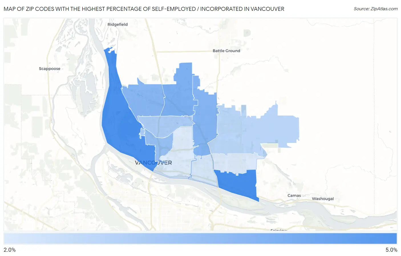 Zip Codes with the Highest Percentage of Self-Employed / Incorporated in Vancouver Map