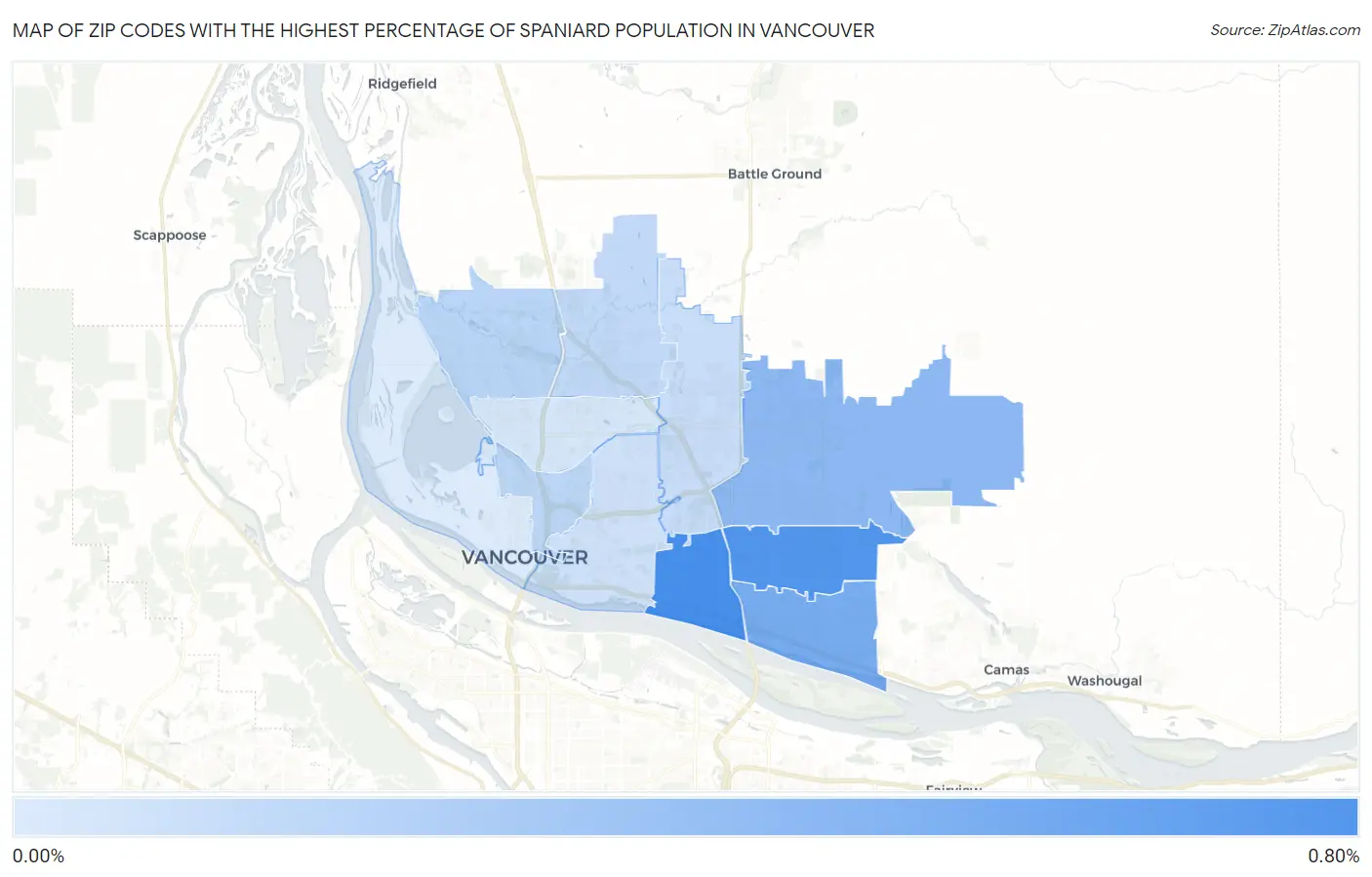 Zip Codes with the Highest Percentage of Spaniard Population in Vancouver Map