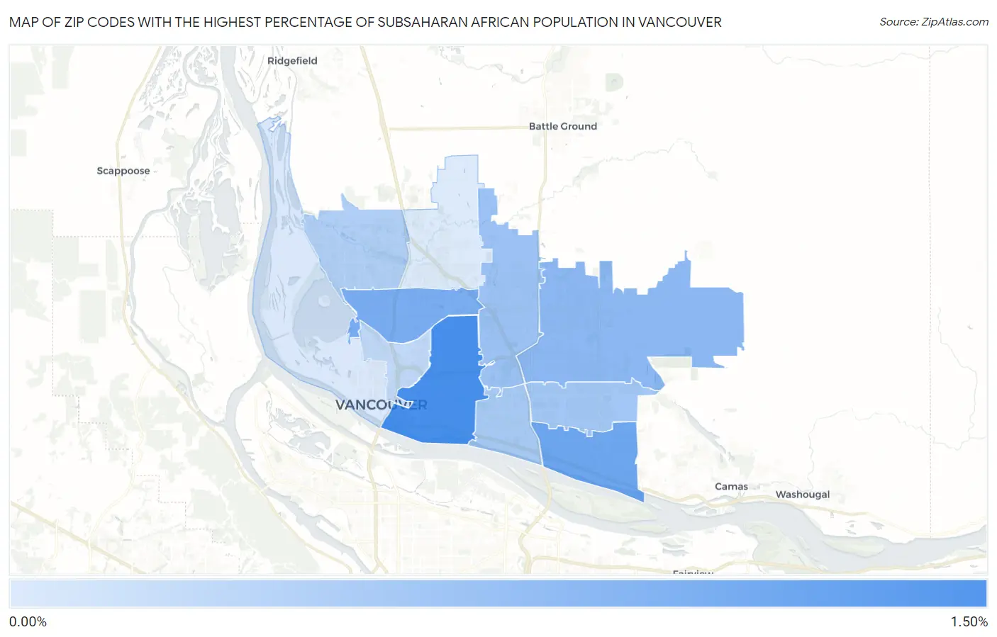 Zip Codes with the Highest Percentage of Subsaharan African Population in Vancouver Map