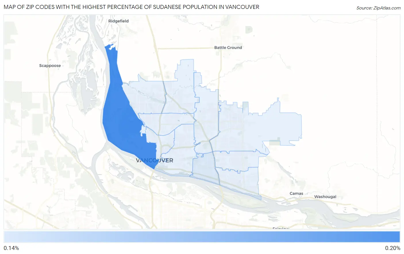 Zip Codes with the Highest Percentage of Sudanese Population in Vancouver Map