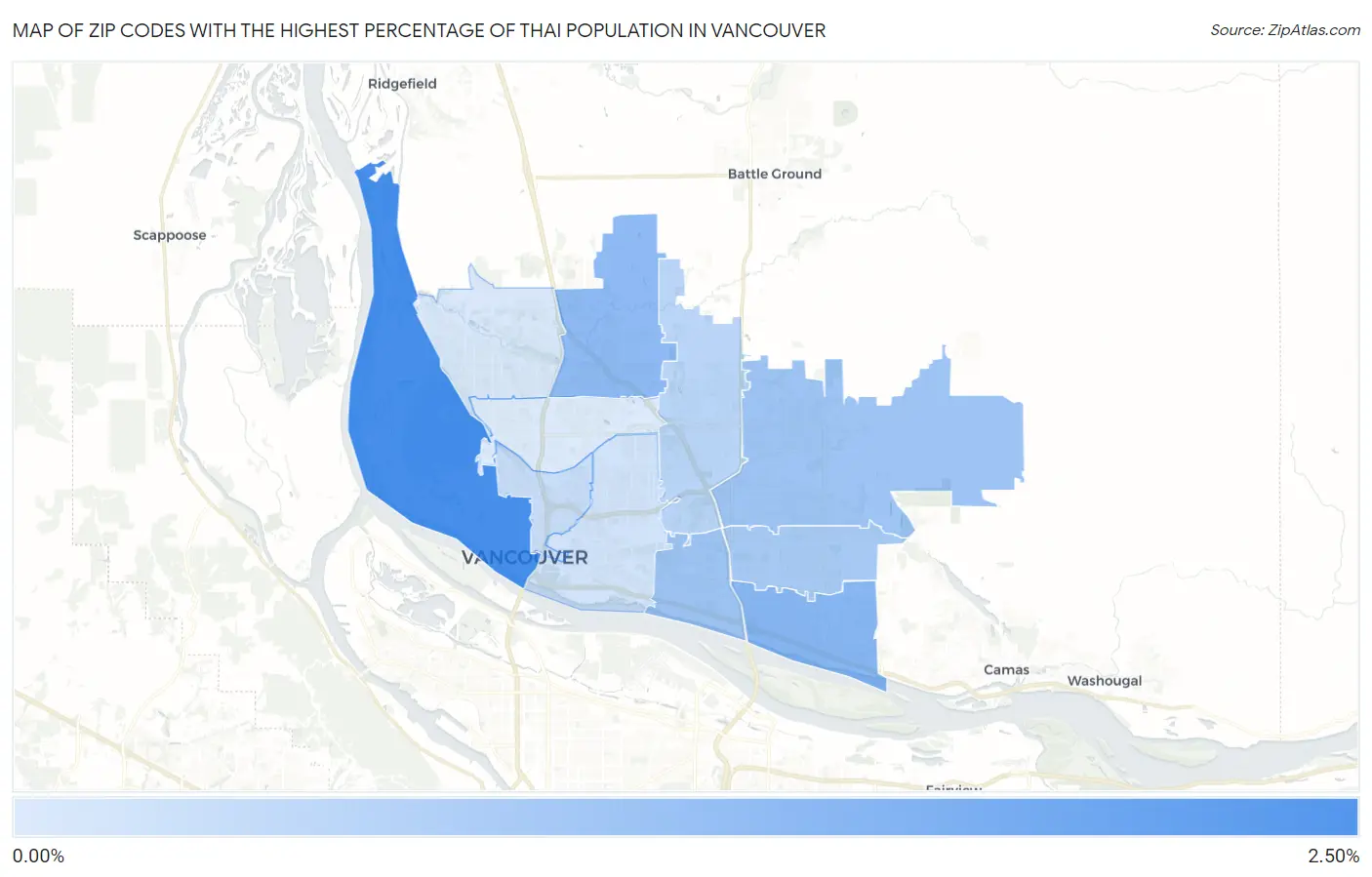 Zip Codes with the Highest Percentage of Thai Population in Vancouver Map