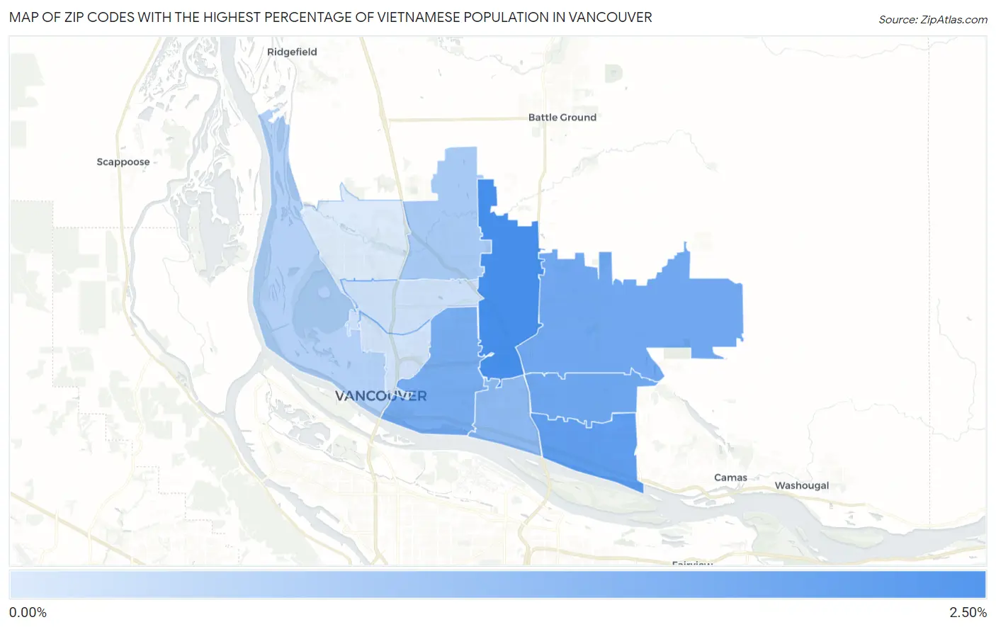Zip Codes with the Highest Percentage of Vietnamese Population in Vancouver Map