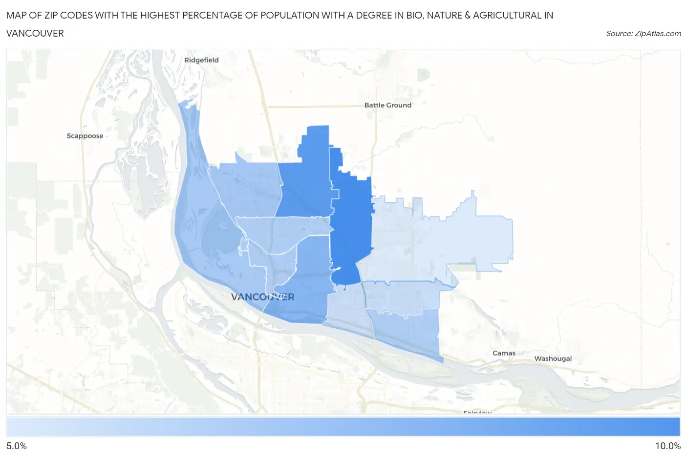 Zip Codes with the Highest Percentage of Population with a Degree in Bio, Nature & Agricultural in Vancouver Map