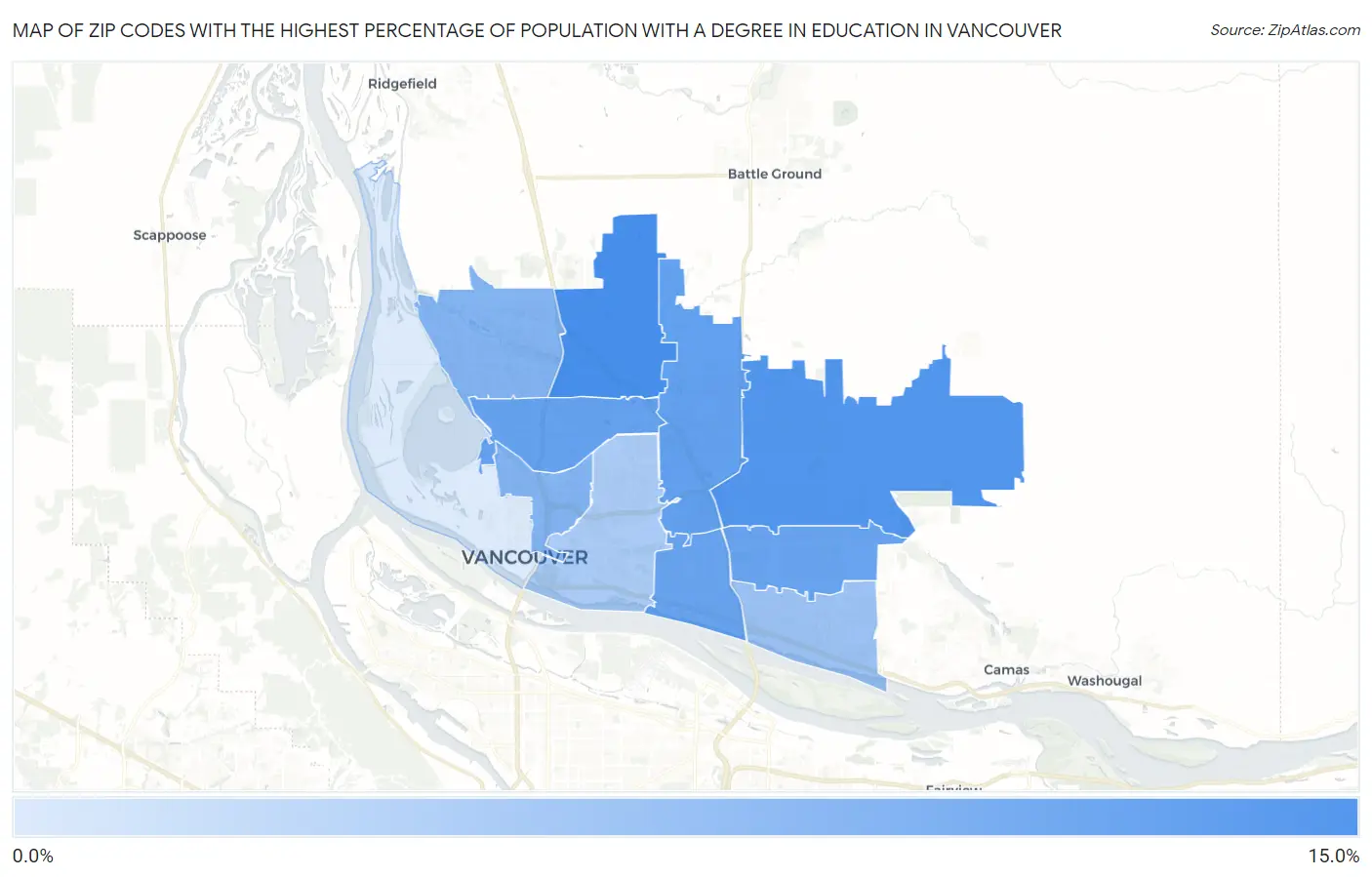 Zip Codes with the Highest Percentage of Population with a Degree in Education in Vancouver Map