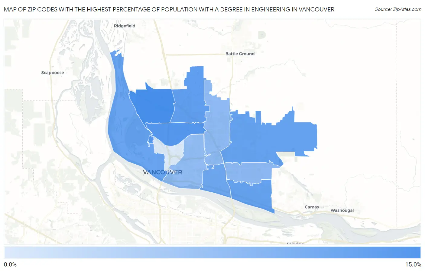 Zip Codes with the Highest Percentage of Population with a Degree in Engineering in Vancouver Map