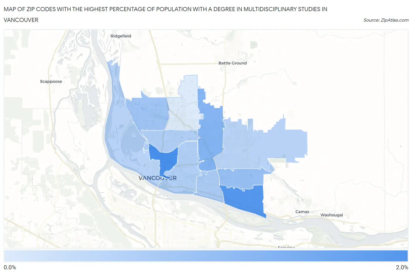 Zip Codes with the Highest Percentage of Population with a Degree in Multidisciplinary Studies in Vancouver Map
