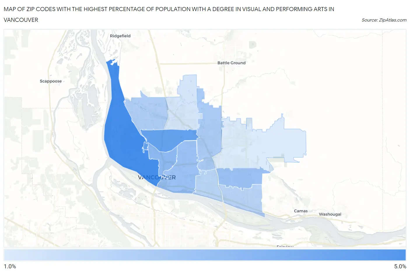 Zip Codes with the Highest Percentage of Population with a Degree in Visual and Performing Arts in Vancouver Map