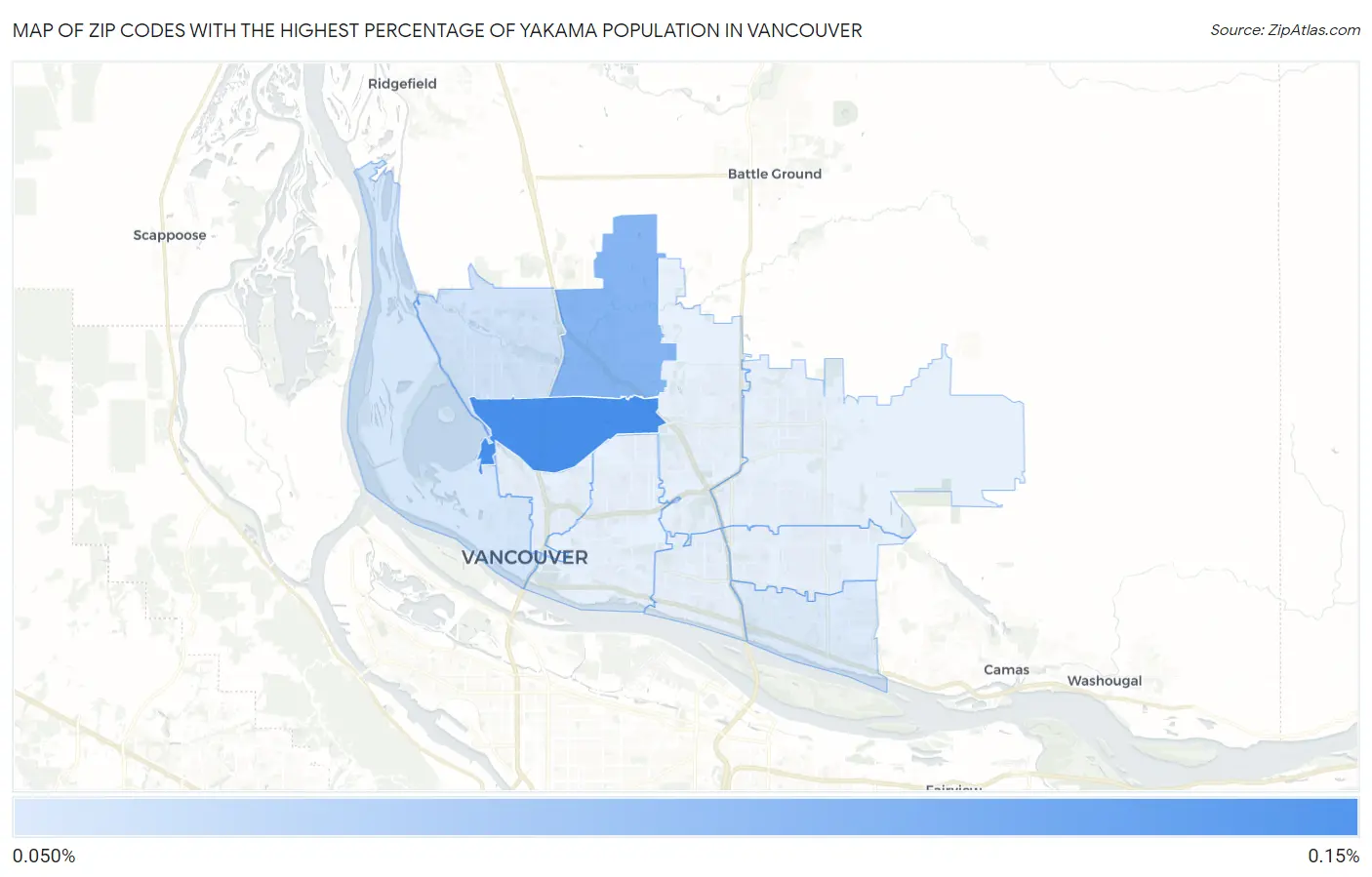 Zip Codes with the Highest Percentage of Yakama Population in Vancouver Map