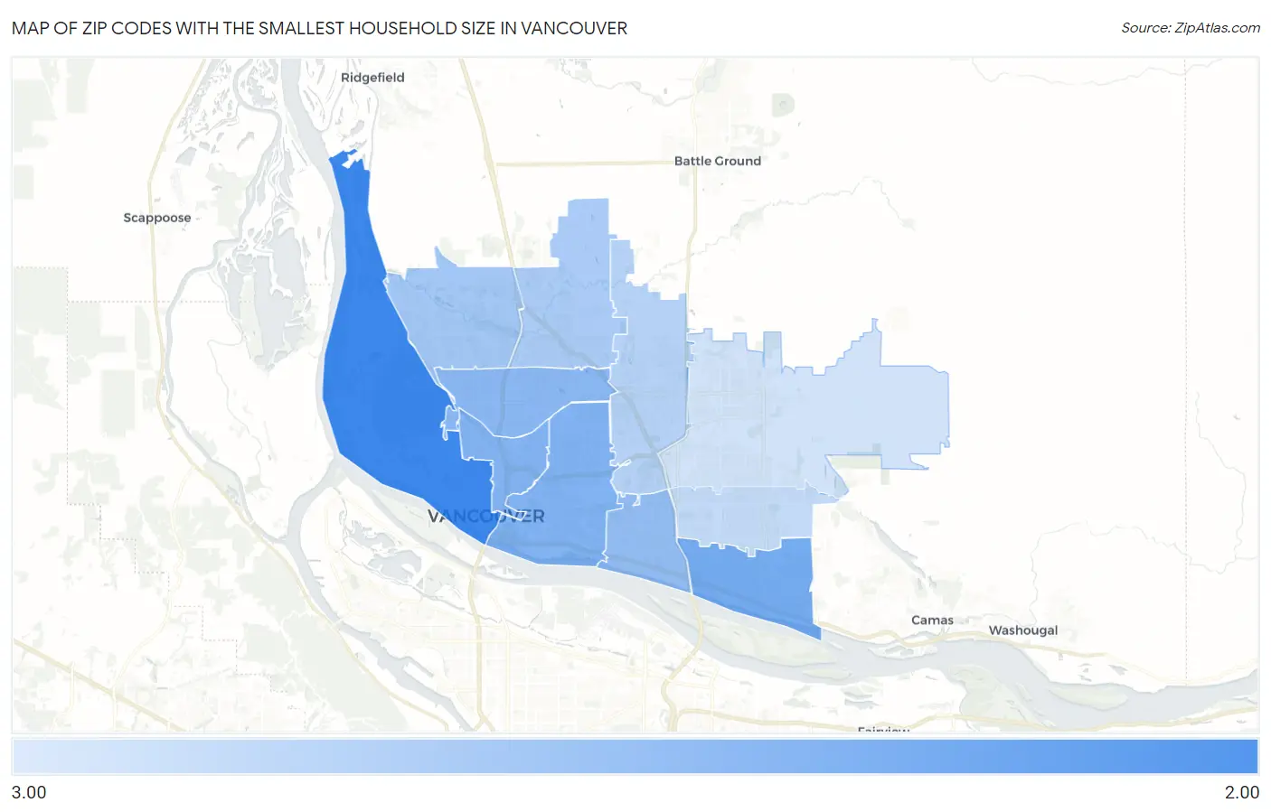 Zip Codes with the Smallest Household Size in Vancouver Map