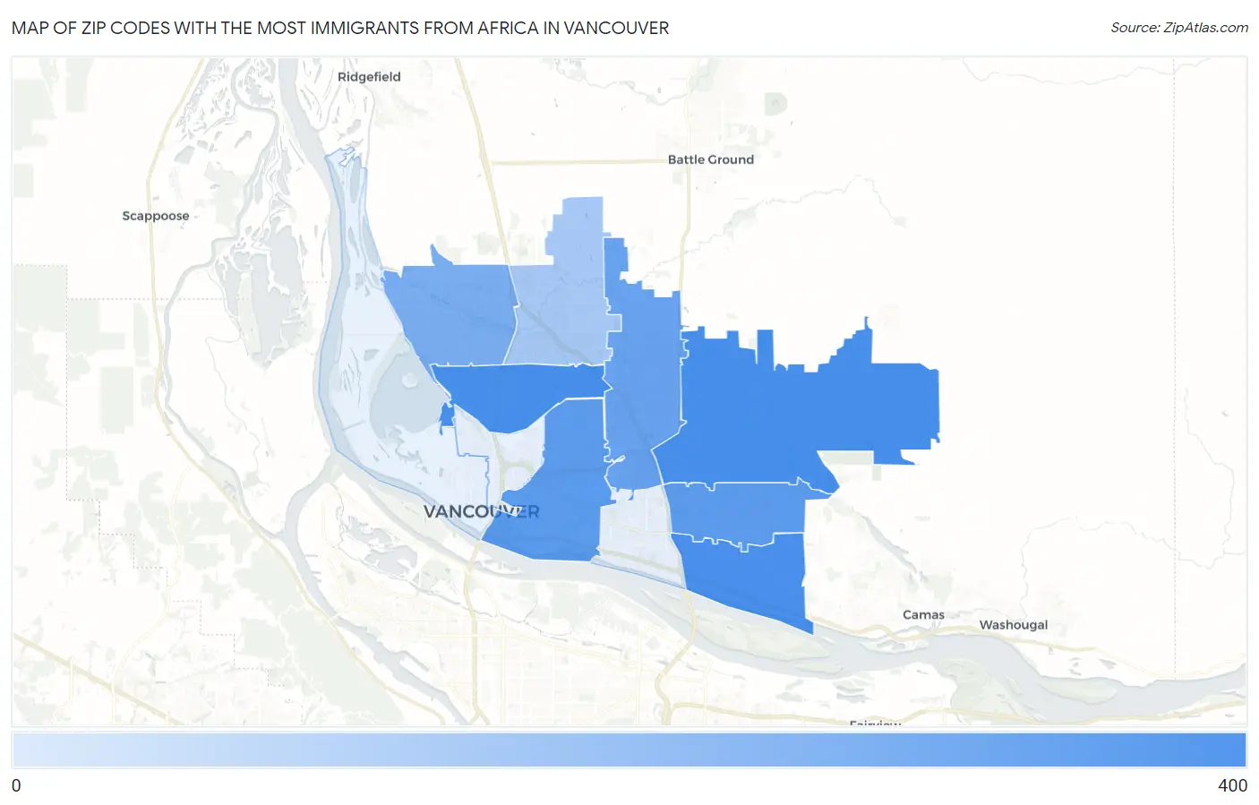 Zip Codes with the Most Immigrants from Africa in Vancouver Map