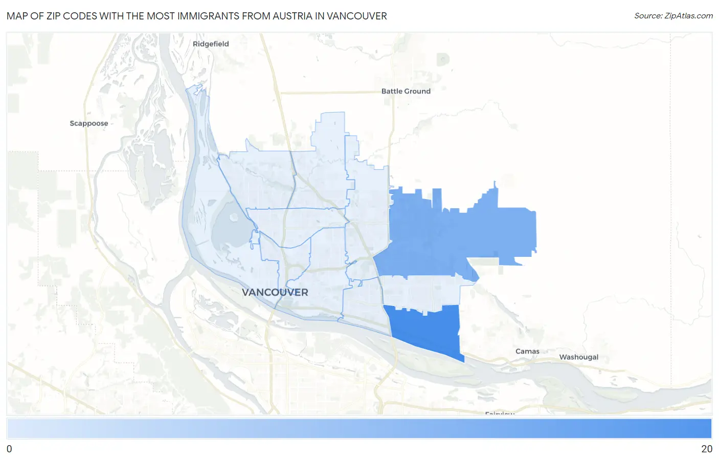 Zip Codes with the Most Immigrants from Austria in Vancouver Map