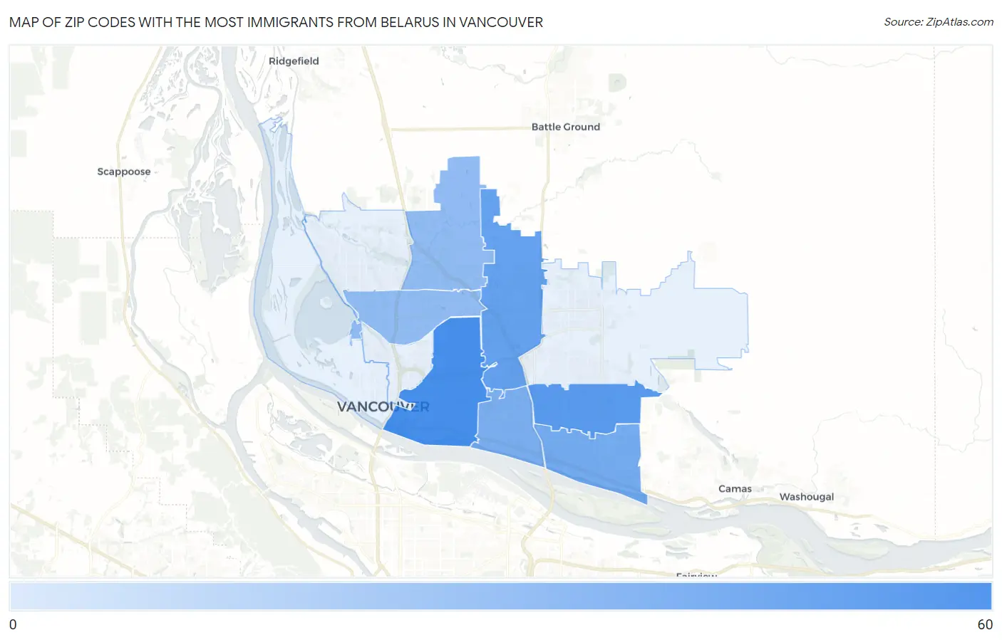 Zip Codes with the Most Immigrants from Belarus in Vancouver Map