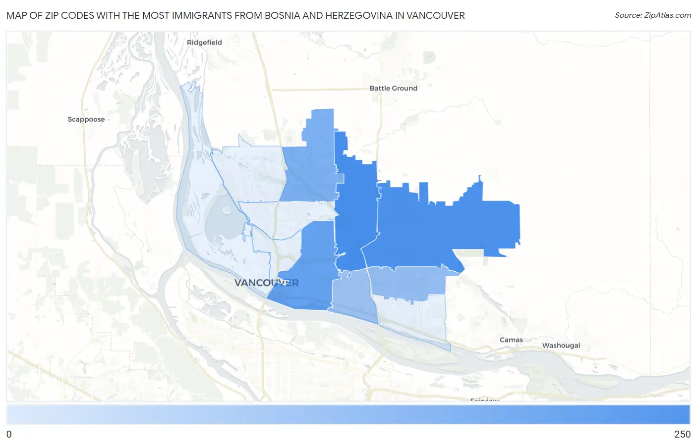 Zip Codes with the Most Immigrants from Bosnia and Herzegovina in Vancouver Map