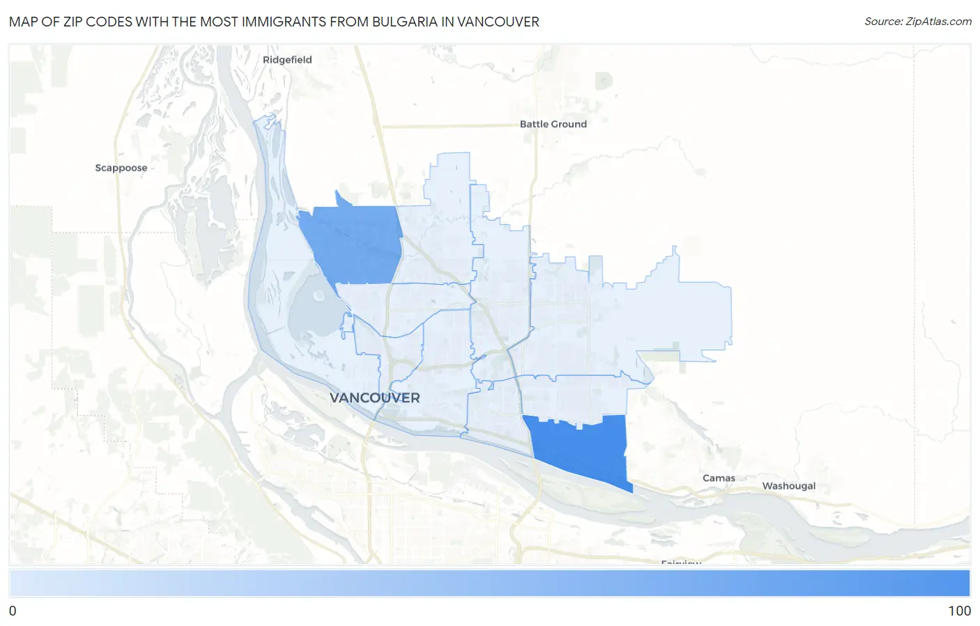 Zip Codes with the Most Immigrants from Bulgaria in Vancouver Map