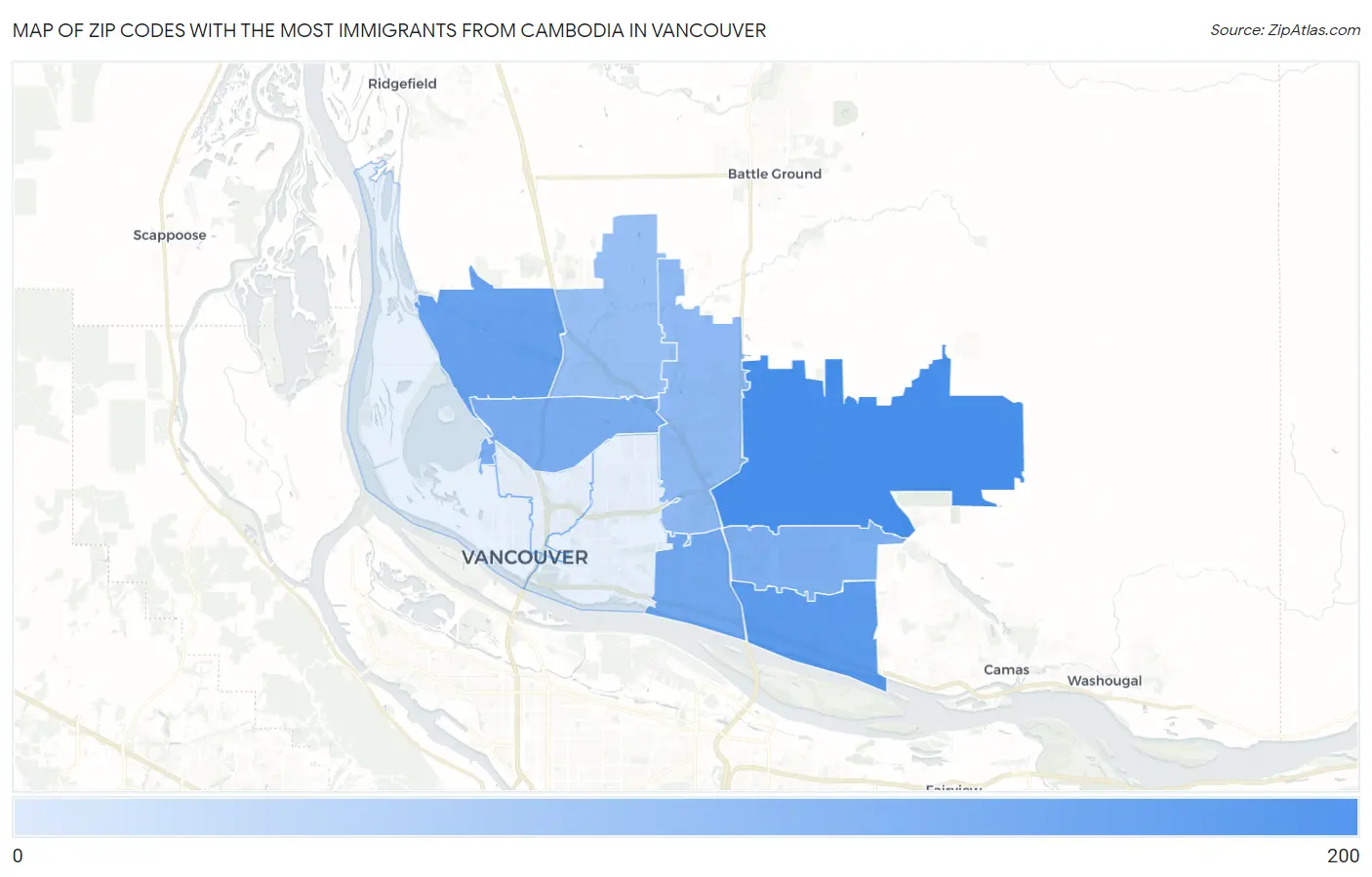 Zip Codes with the Most Immigrants from Cambodia in Vancouver Map