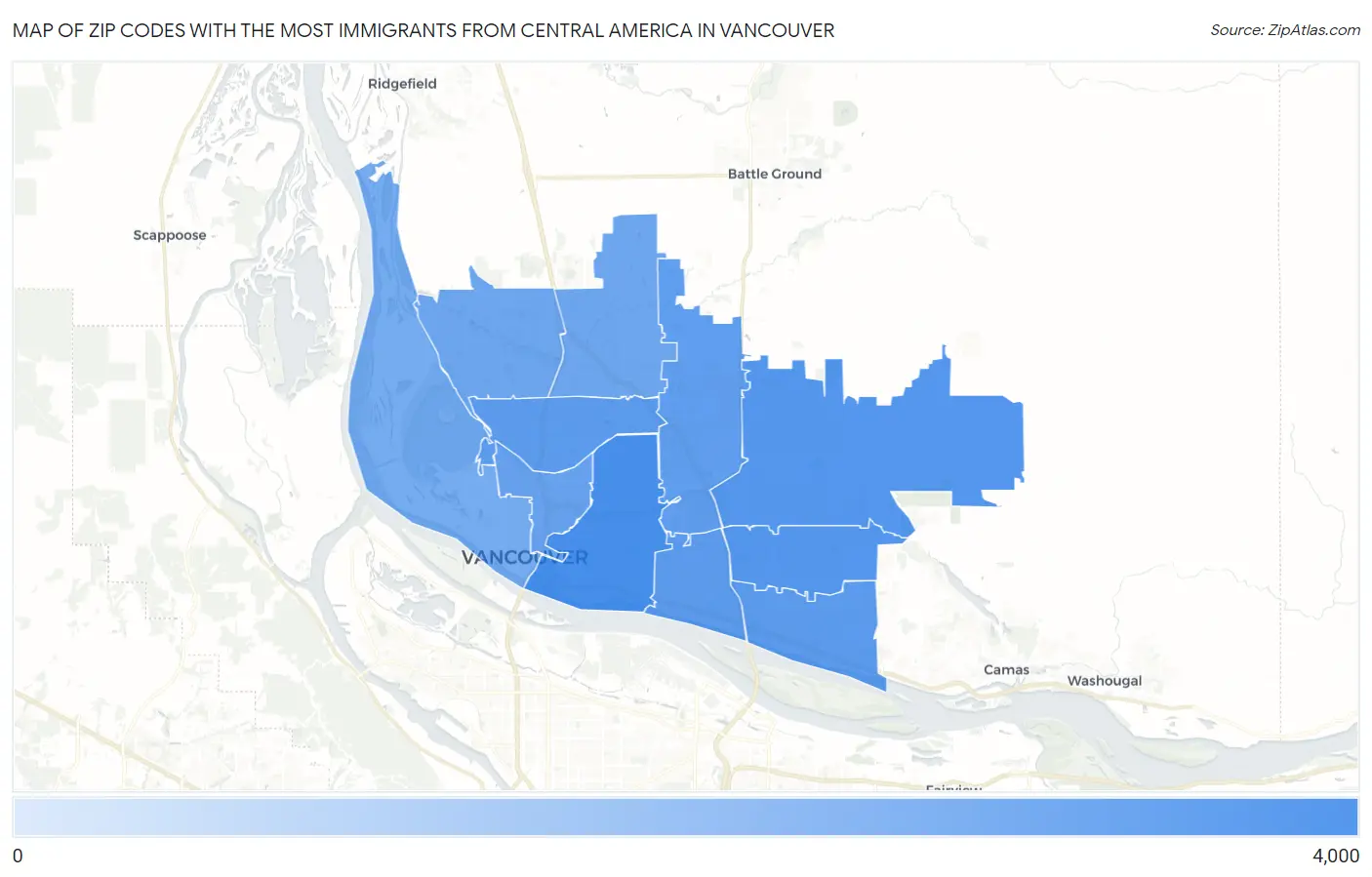 Zip Codes with the Most Immigrants from Central America in Vancouver Map