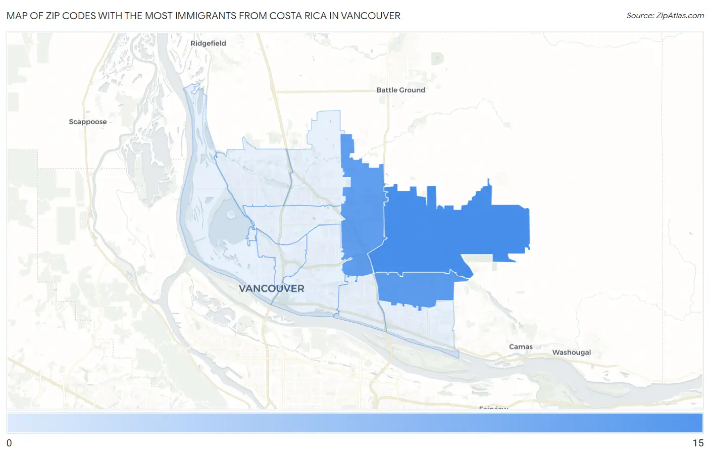 Zip Codes with the Most Immigrants from Costa Rica in Vancouver Map
