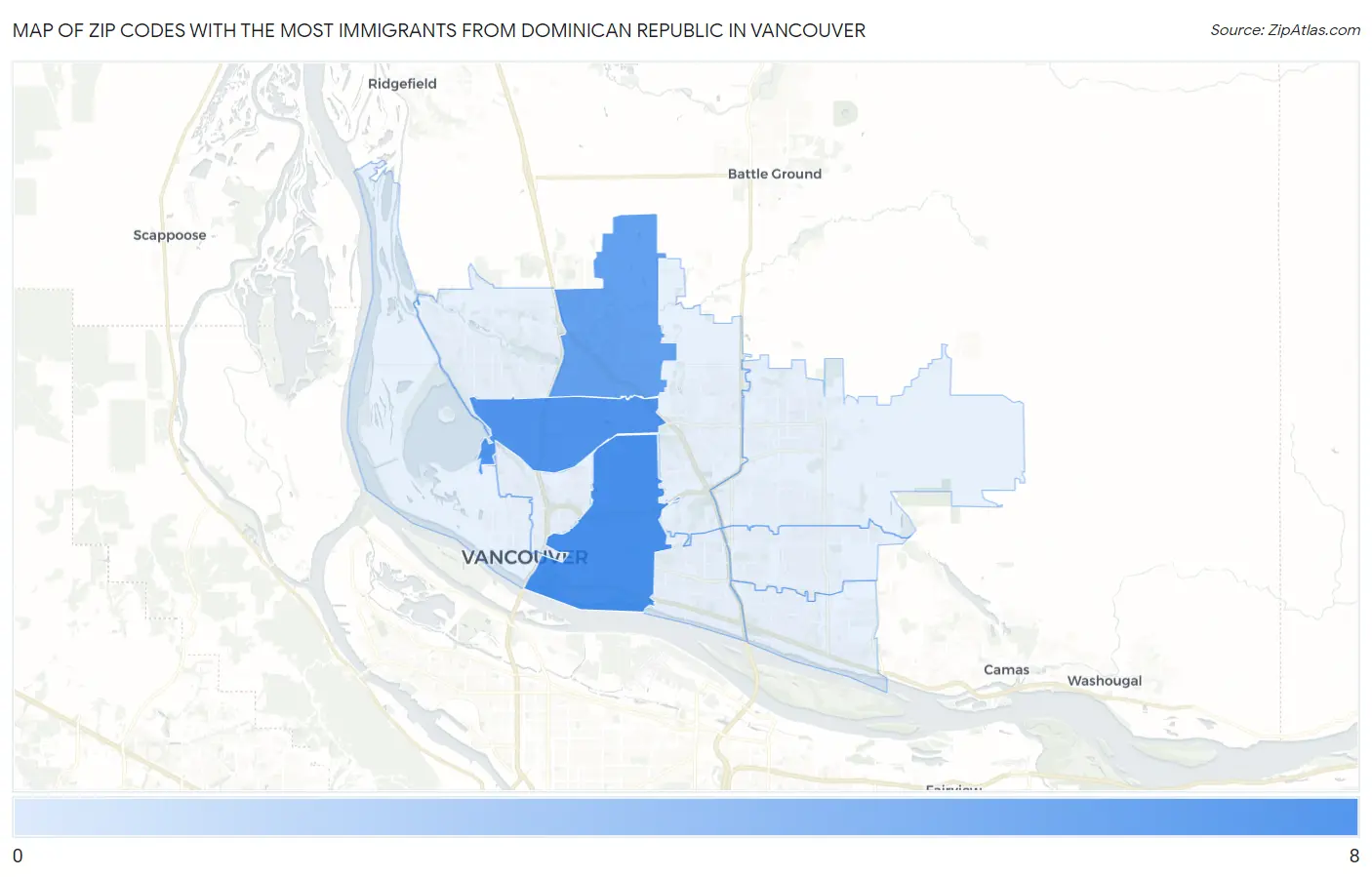 Zip Codes with the Most Immigrants from Dominican Republic in Vancouver Map