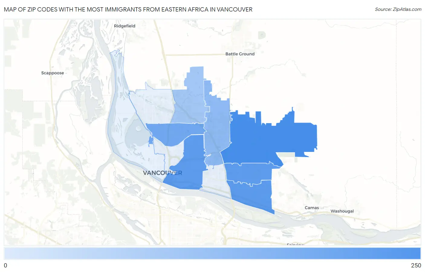 Zip Codes with the Most Immigrants from Eastern Africa in Vancouver Map