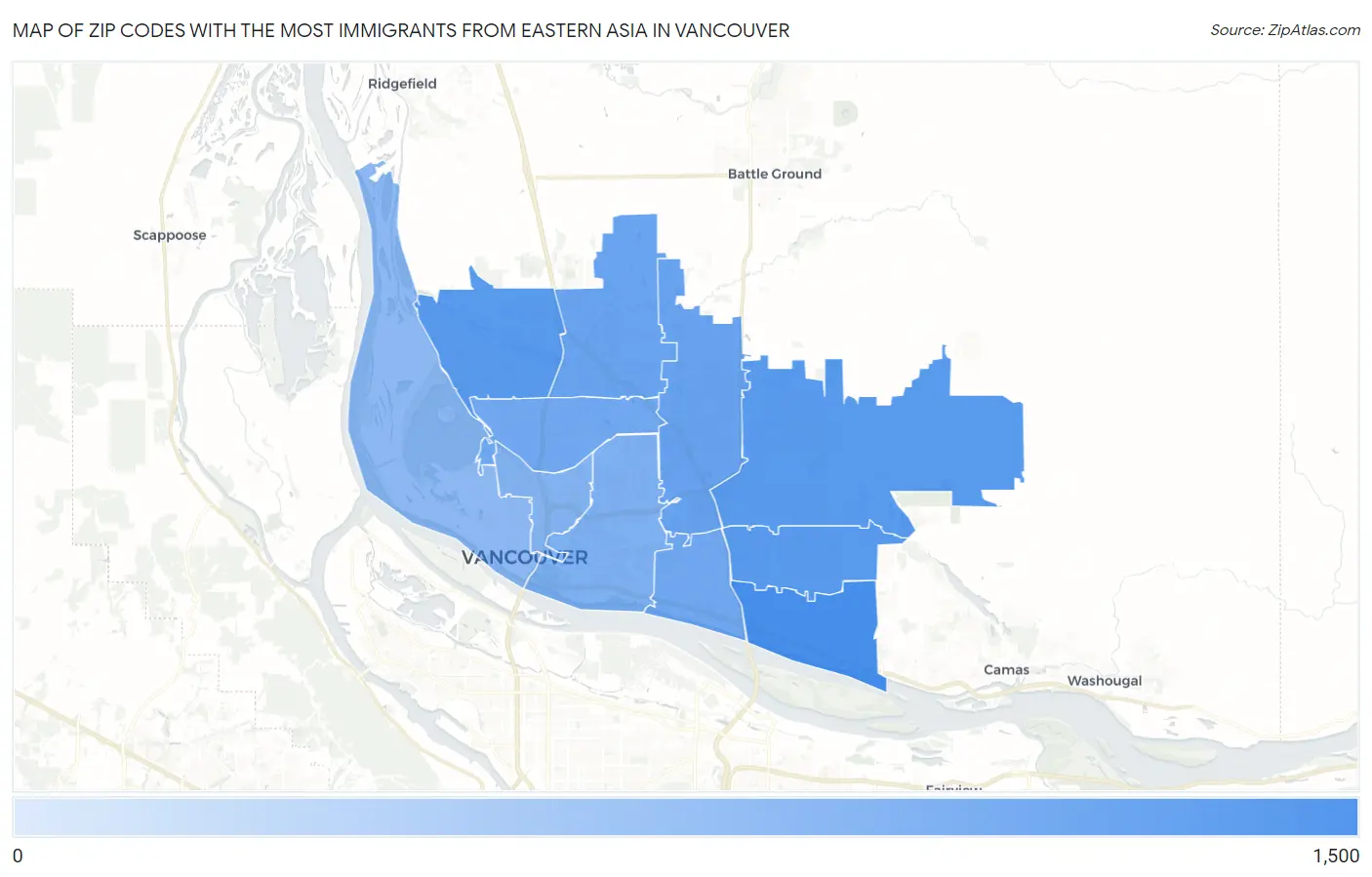 Zip Codes with the Most Immigrants from Eastern Asia in Vancouver Map