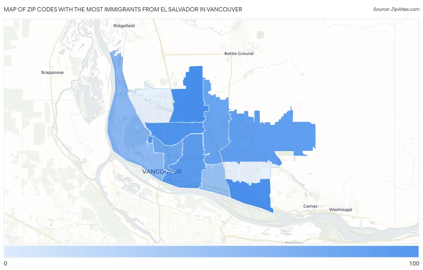 Zip Codes with the Most Immigrants from El Salvador in Vancouver Map