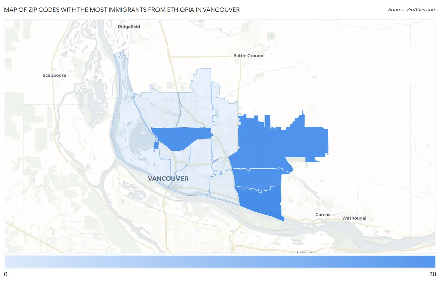 Zip Codes with the Most Immigrants from Ethiopia in Vancouver Map