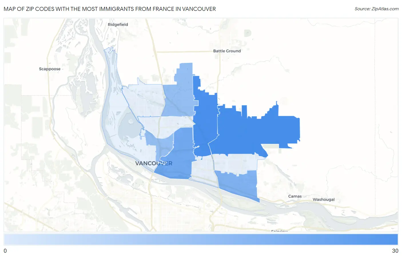 Zip Codes with the Most Immigrants from France in Vancouver Map