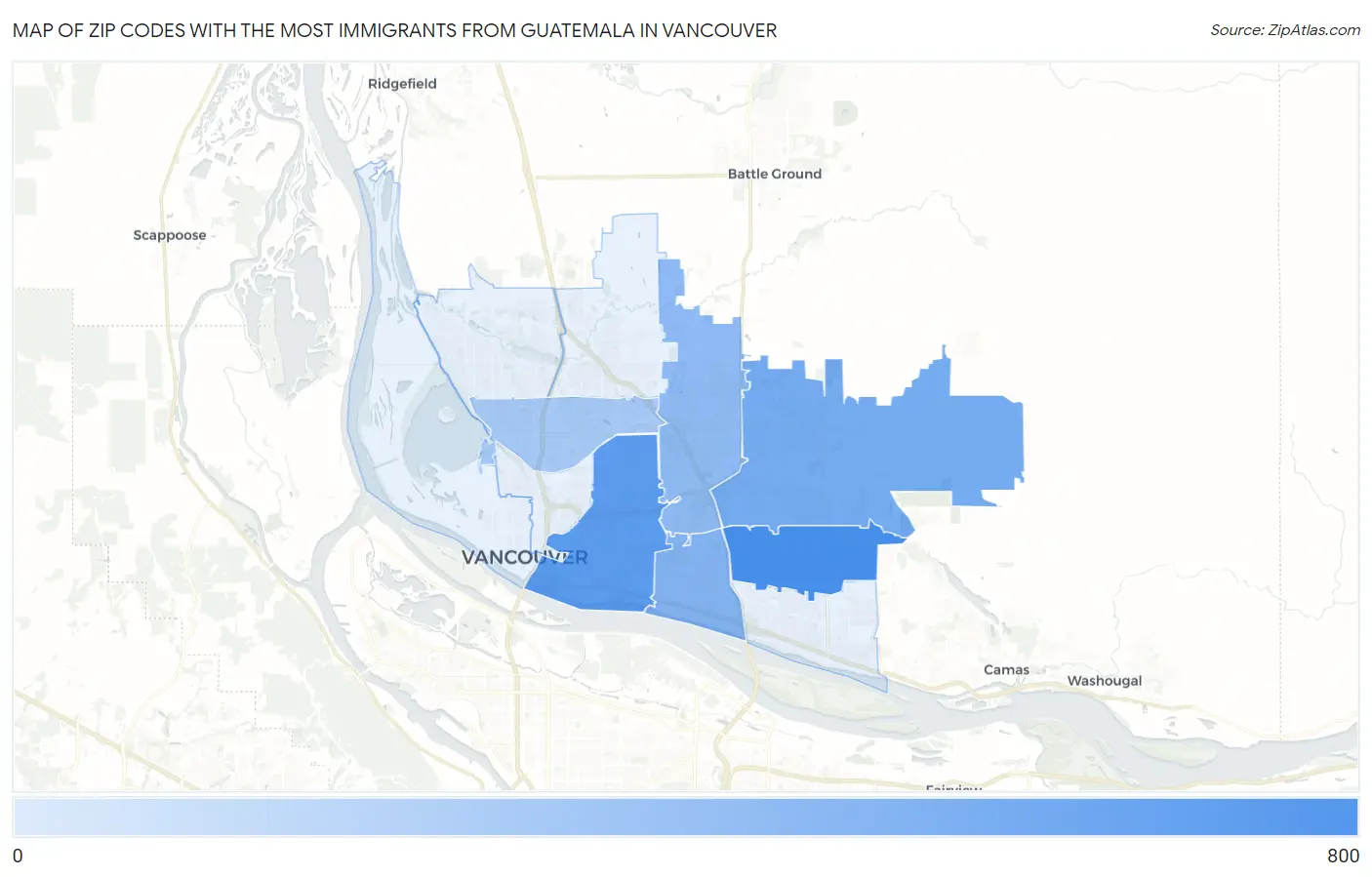 Zip Codes with the Most Immigrants from Guatemala in Vancouver Map