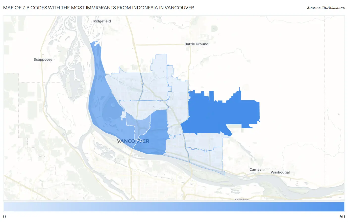 Zip Codes with the Most Immigrants from Indonesia in Vancouver Map
