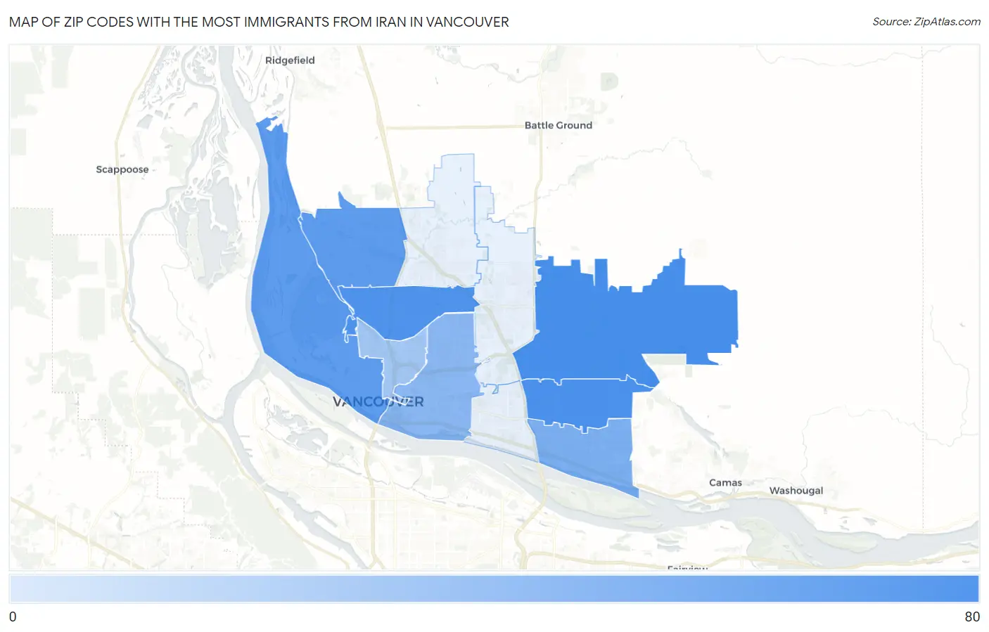 Zip Codes with the Most Immigrants from Iran in Vancouver Map