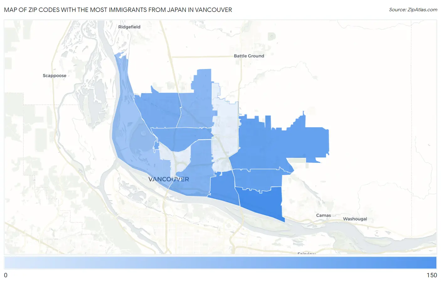 Zip Codes with the Most Immigrants from Japan in Vancouver Map