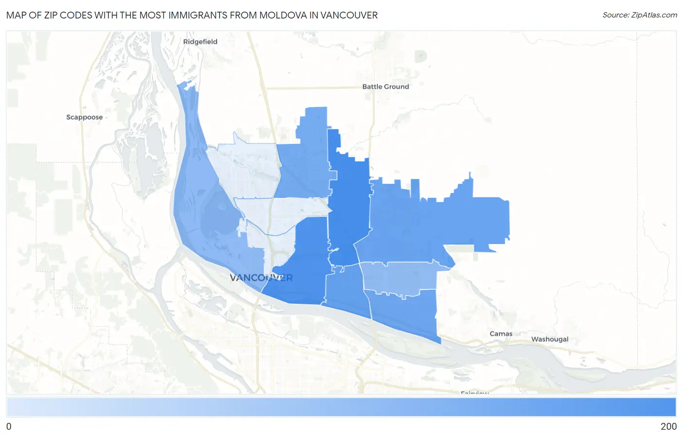 Zip Codes with the Most Immigrants from Moldova in Vancouver Map