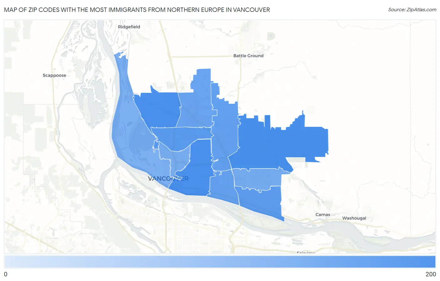 Zip Codes with the Most Immigrants from Northern Europe in Vancouver Map