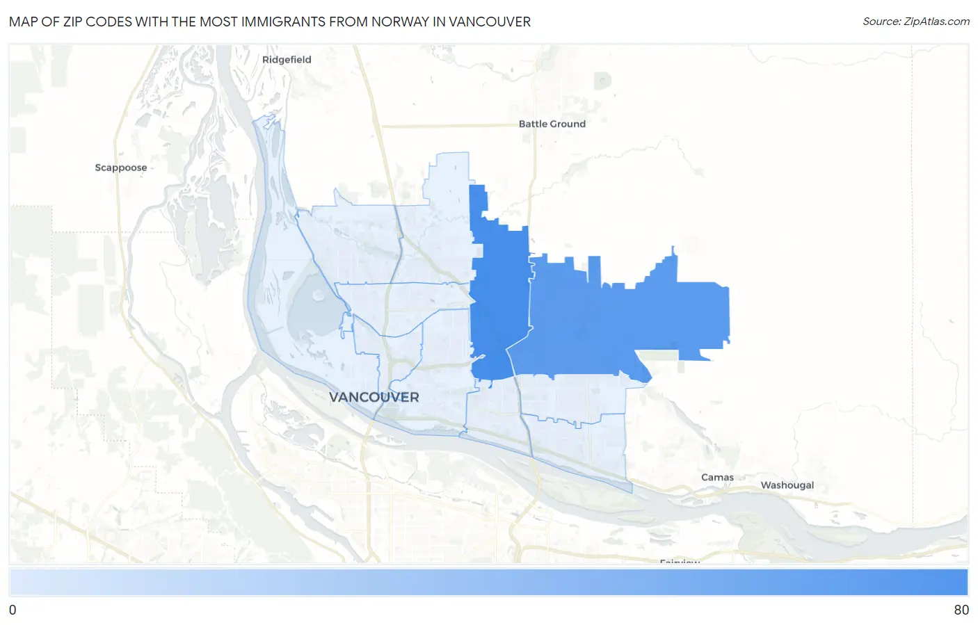 Zip Codes with the Most Immigrants from Norway in Vancouver Map