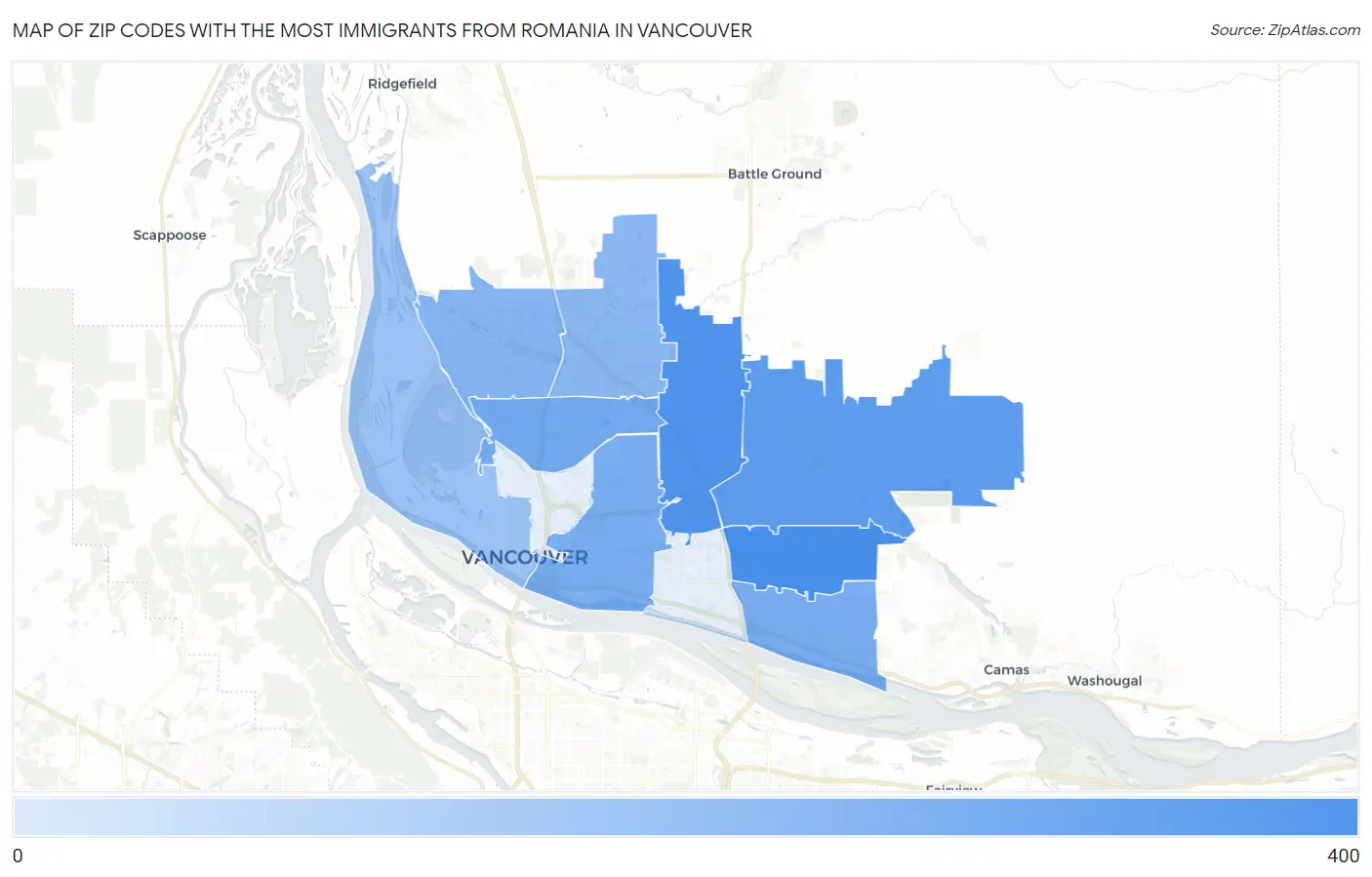 Zip Codes with the Most Immigrants from Romania in Vancouver Map