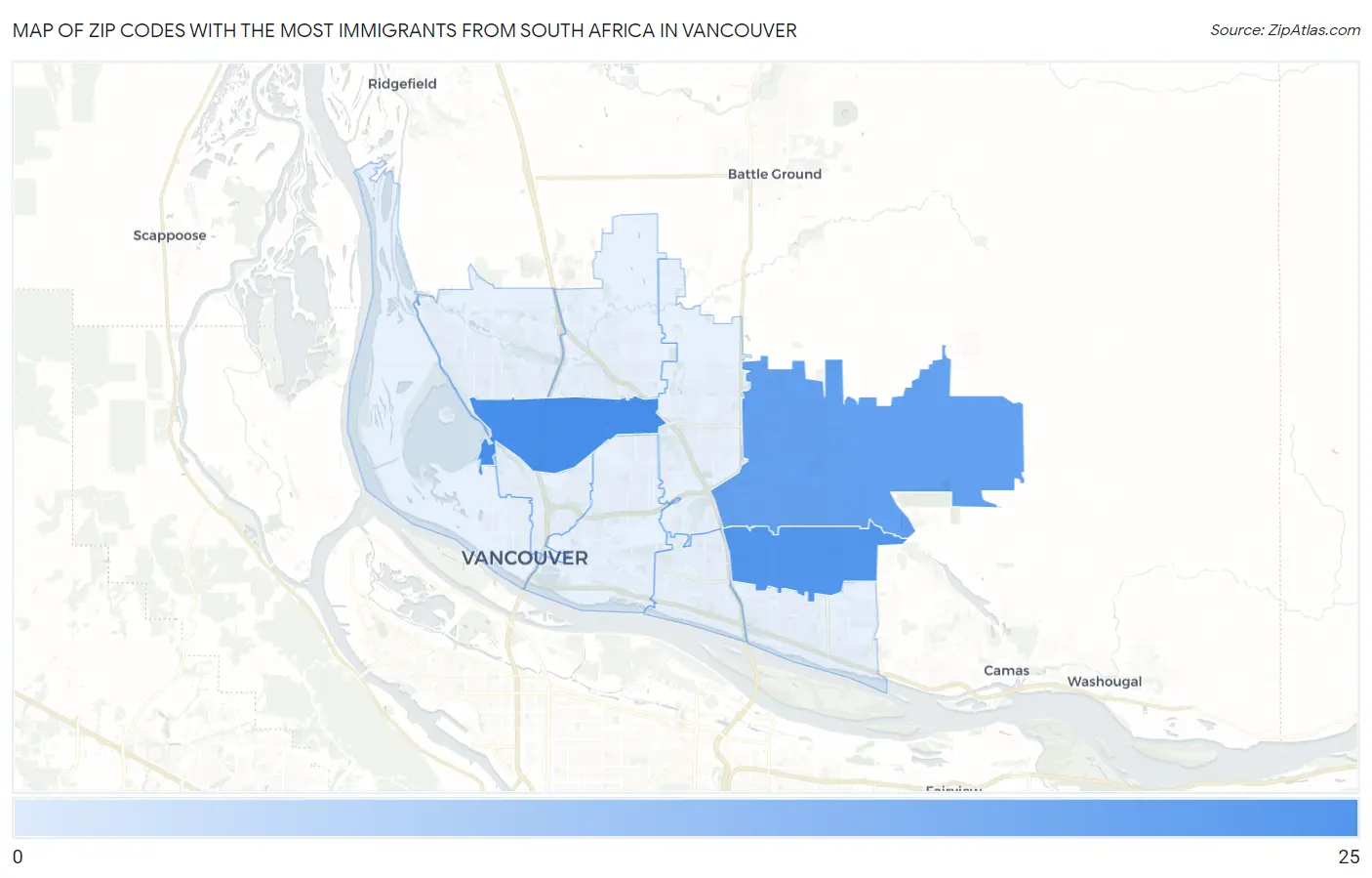Zip Codes with the Most Immigrants from South Africa in Vancouver Map