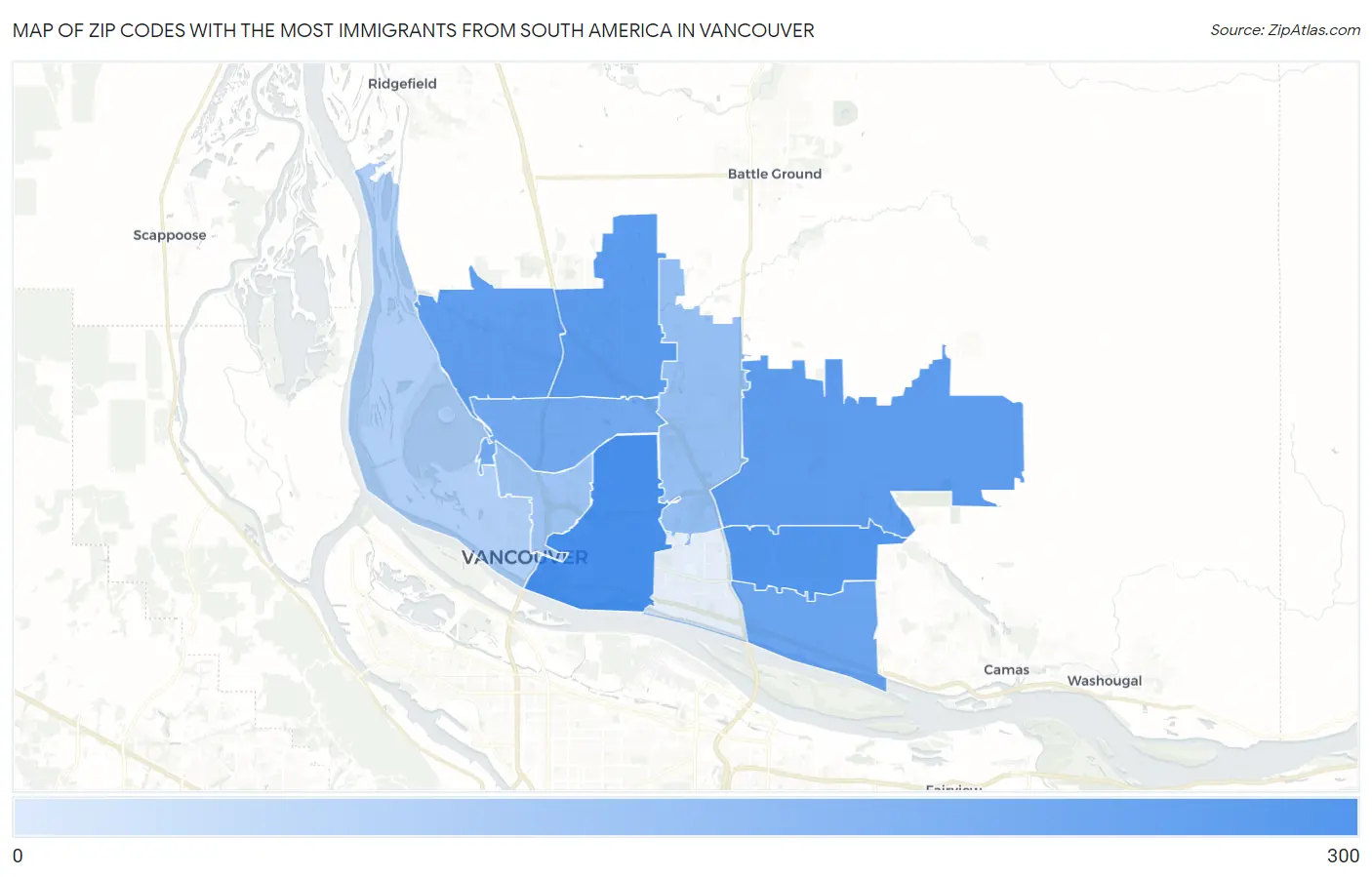 Zip Codes with the Most Immigrants from South America in Vancouver Map