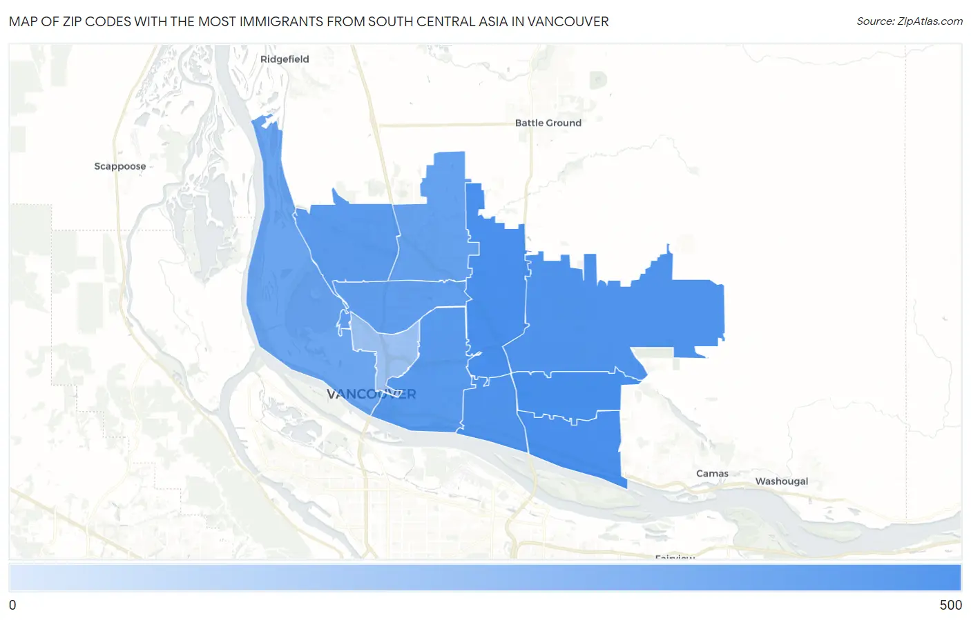 Zip Codes with the Most Immigrants from South Central Asia in Vancouver Map