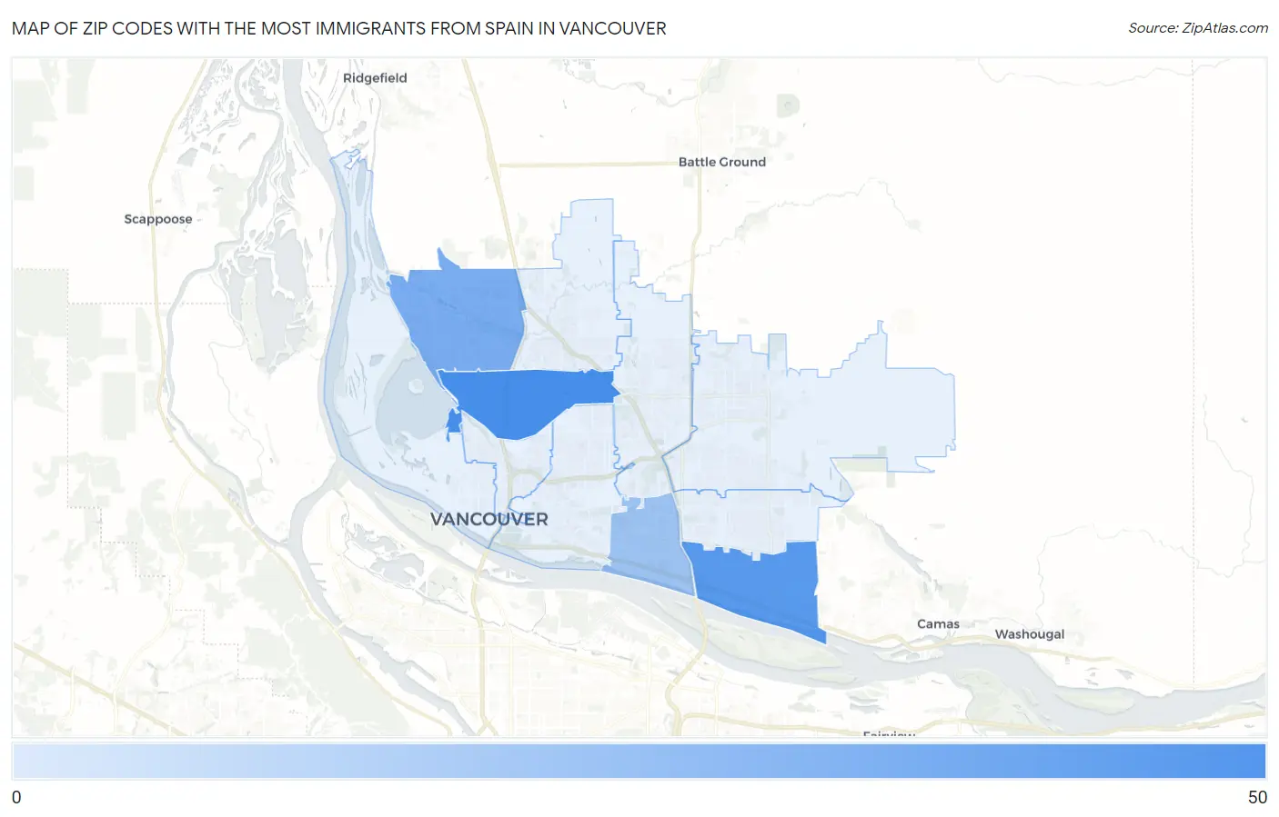 Zip Codes with the Most Immigrants from Spain in Vancouver Map